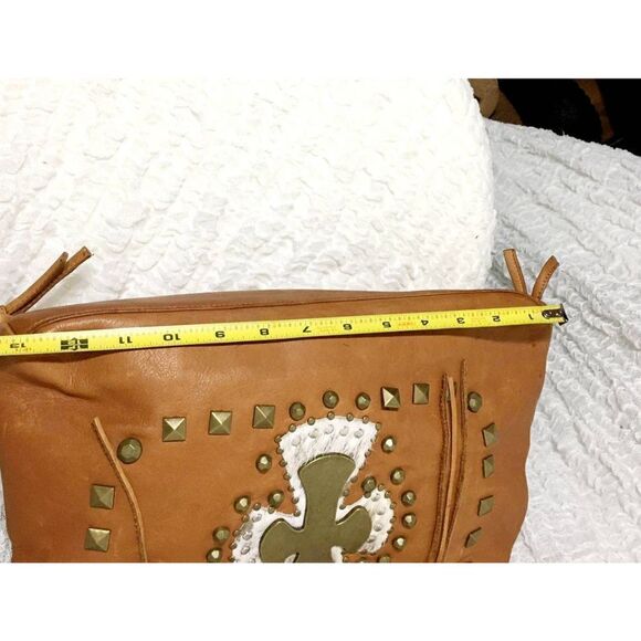 Ohh! Ashley Cross Design Brown/Tan Leather Bag - Picture 12 of 13